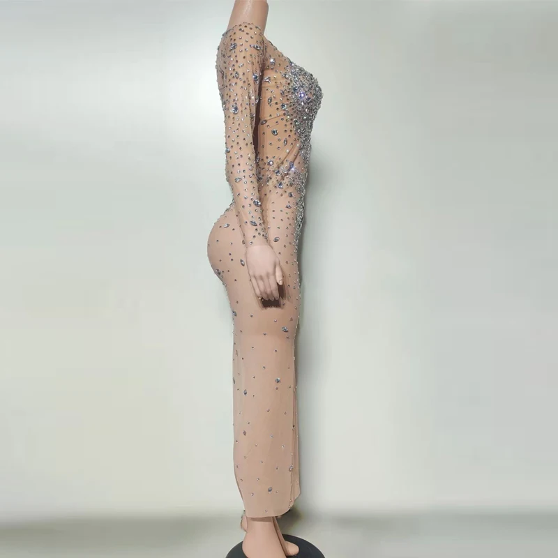 Women Celebrate Performance Outfit Flashing Full Rhinestones Evening Dress Bar Night Club Party Gown Festival Wear XS10566