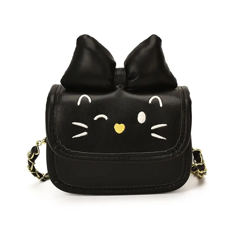 Black Sliver Pink Blue White Cute Cat Face Denim Crossbody Bag Mini Cartoon Shoulder Purse Red Bow Chain Strap for Women Girls