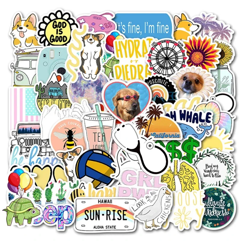 100PCS Fresh And Light Graffiti Stickers DIY Decoration Aesthetic Mobile Phone Case Water Bottle Laptop Skateboard Stickers Toys