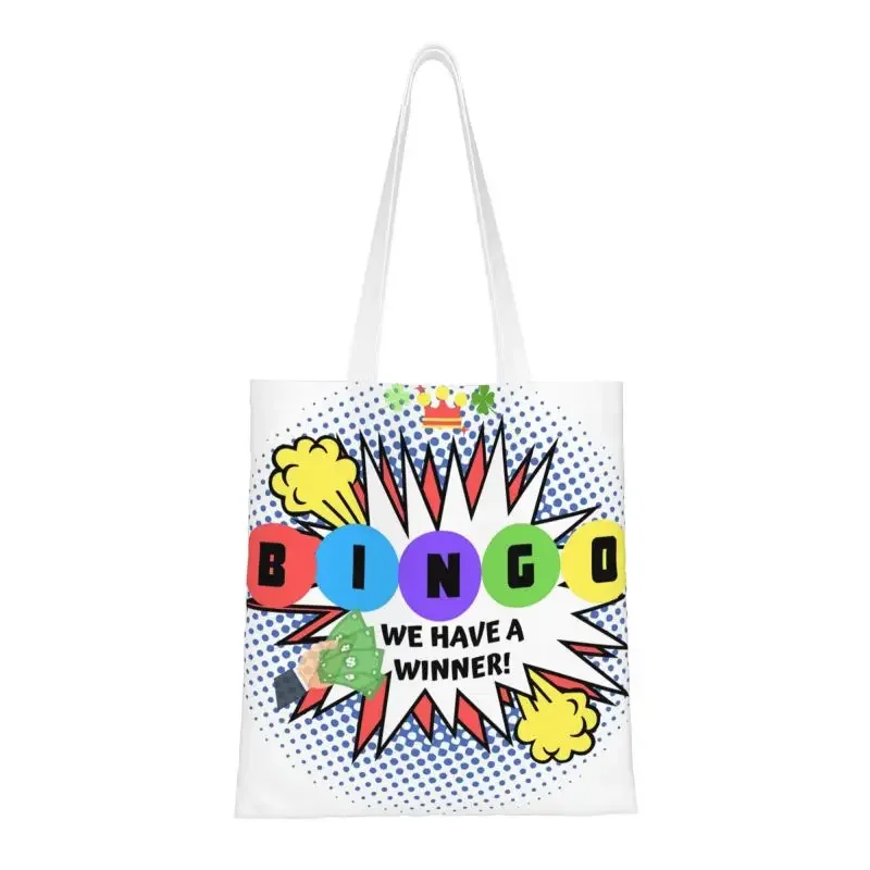 Fashion Printing Bingo We Have A Winner Shopping Tote Bags Reusable Canvas Shopper Shoulder Paper Game Handbag