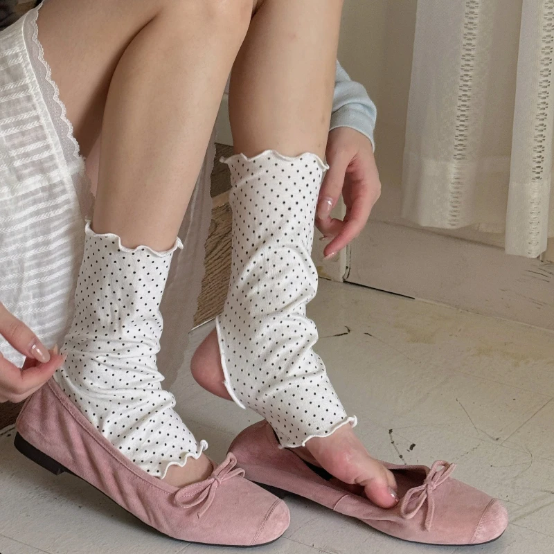 Polka Dot Beinwärmer Damen Mädchen Gestrickte Fußbedeckung Lolita Kawaii Rüschensocken JK Beinwärmer Steppsocken Mittlere Röhrensocken
