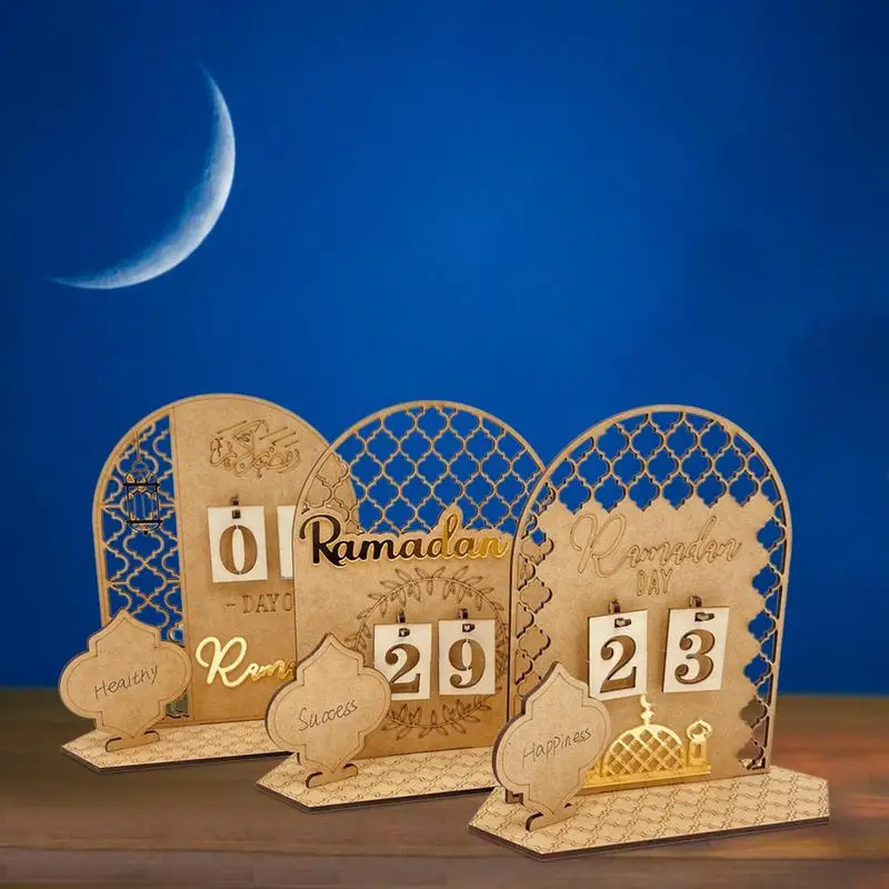 Ramadan Countdown Calendar DIY Wooden Ramadan Decoration 2023 Muslim Islamic Festival Party Supplies Eid Mubarak Ornaments