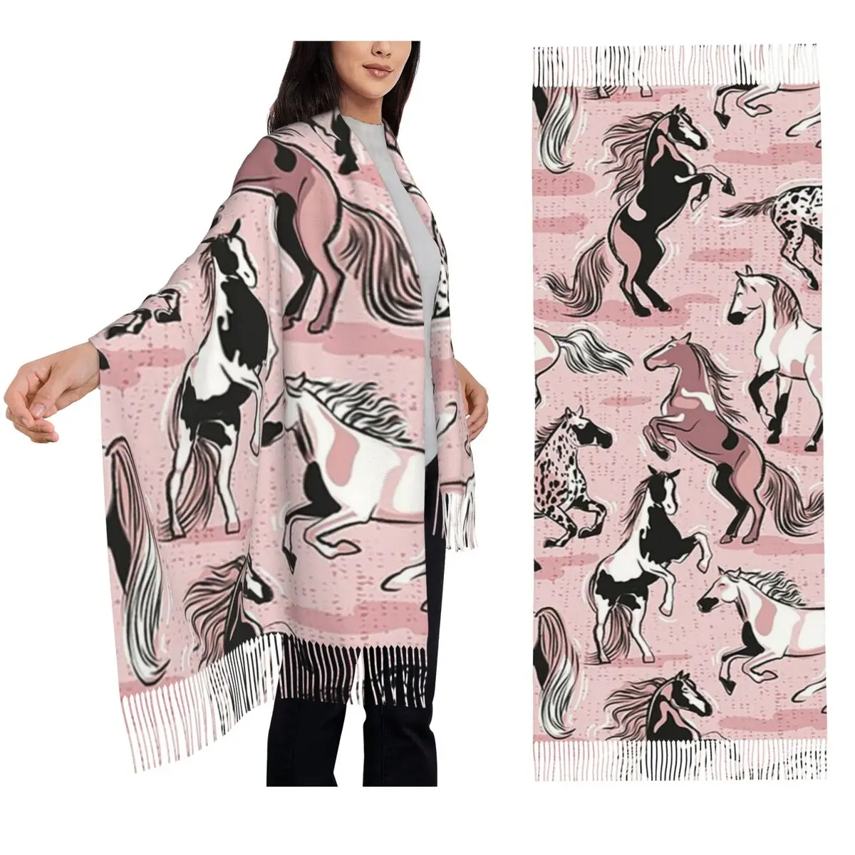 Horses In The Wind Cotton Candy Pink Scarf Tassel Scarves Women Soft Warm Shawls and Wraps Long Fall Winter Shawl Wrap