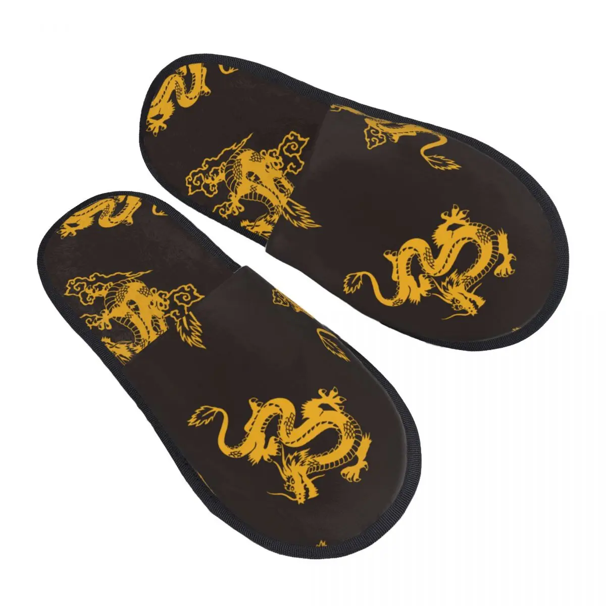 

Plush Indoor Slippers Dragon Print Warm Soft Shoes Home Footwear Autumn Winter