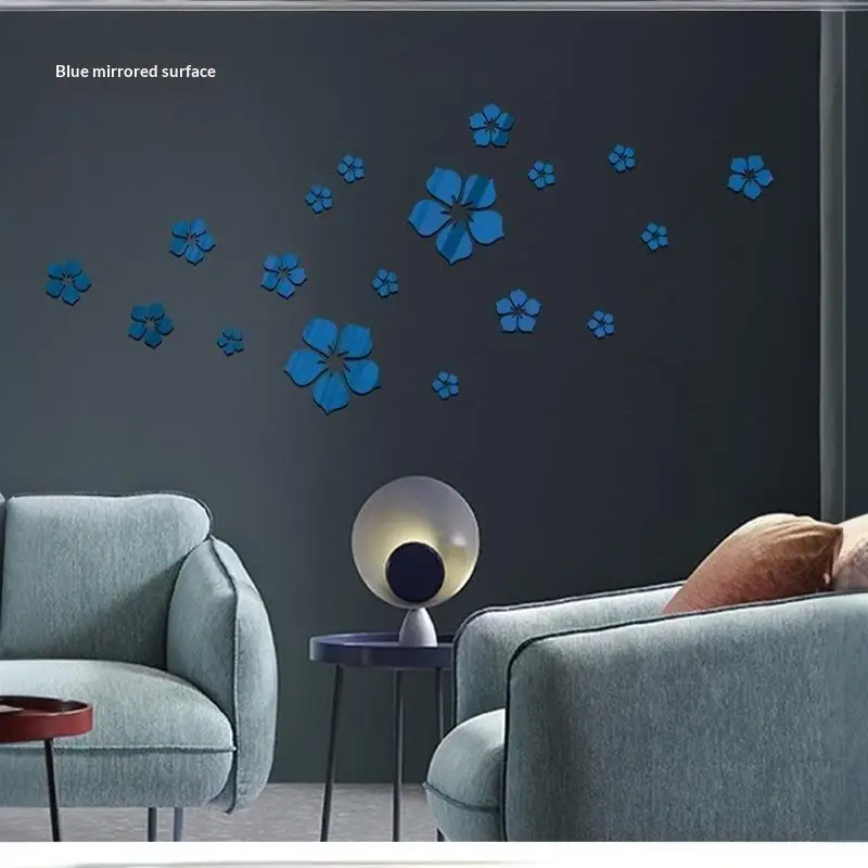 18 Stück 3D-Blumen-Spiegel-Wandaufkleber aus Acryl, TV-Hintergrund-Dekoration, Schlafzimmer-Deko – Detail 10
