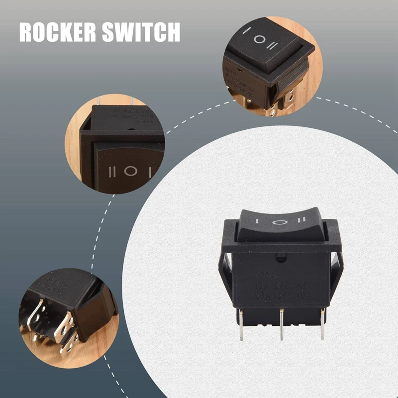6-Terminals 3 Position ON/OFF/ON DPDT Boat Rocker Switch 16A 250VAC 20A 125VAC-DTA9