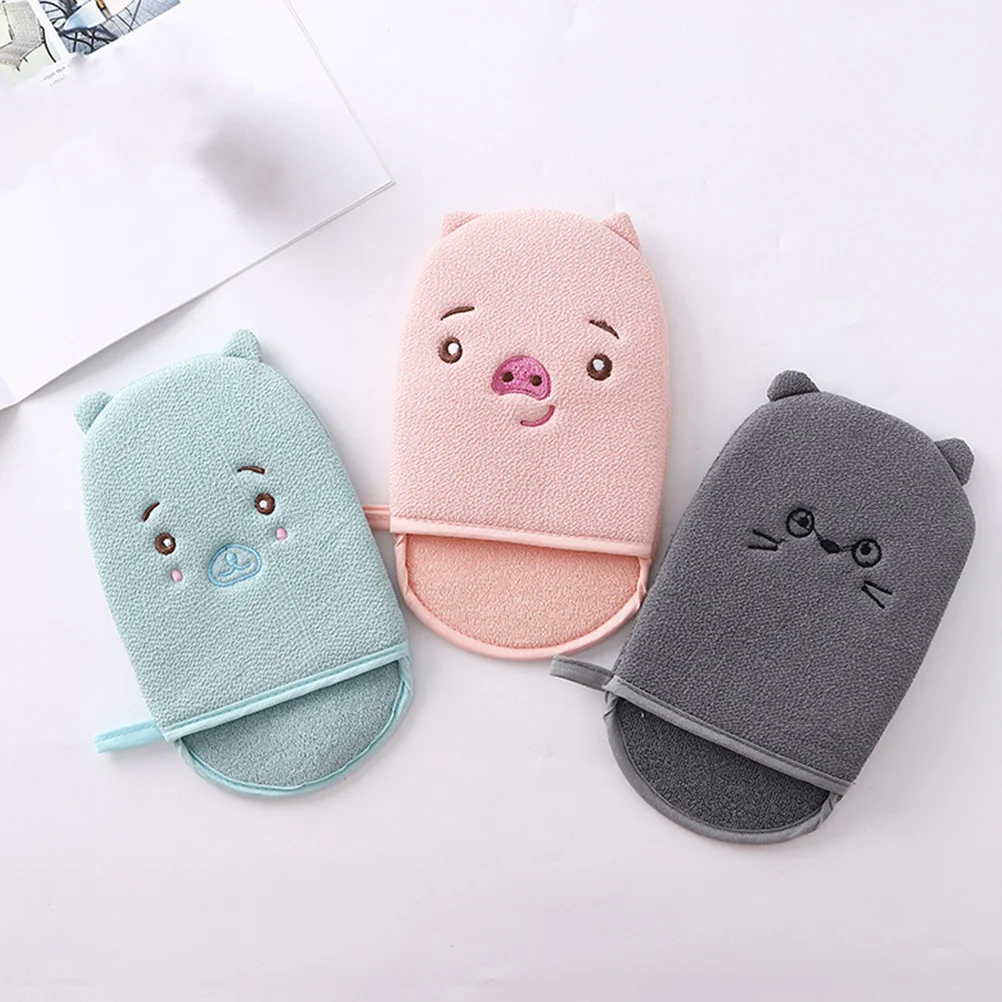 3 Pcs Bath Towel Gloves Kids Sponge Baby Towels for Newborn Wash Cloth Cute Body Shower Wipe Double Sided