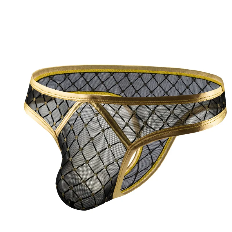 

Male Translucent Convex Pouch Underpants Mens Sexy Plaid T-Back Brief Low Waist Underwear Bikini Hombre Lingerie Elastic Panties