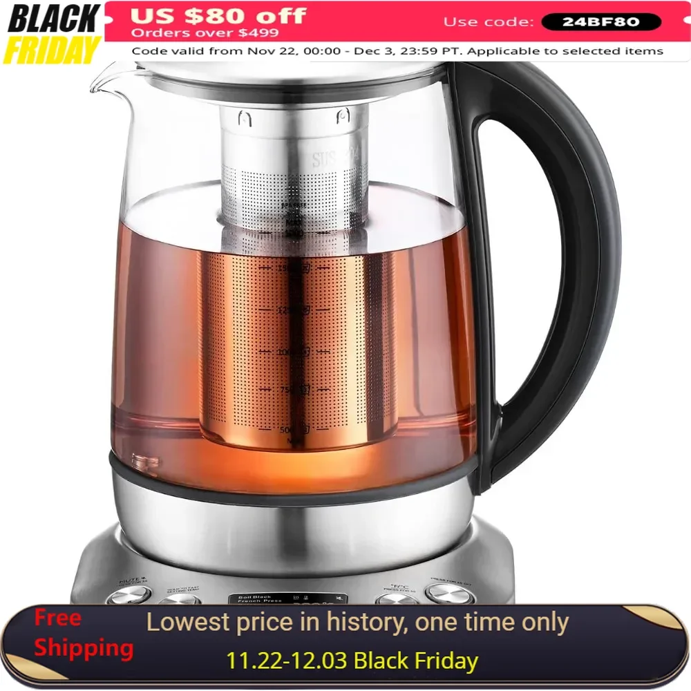 

Electric Kettle, Electric Glass Tea Maker with Temperature Control and LCD Display & Preset Brewing Programs, 1.7L Water Kettles