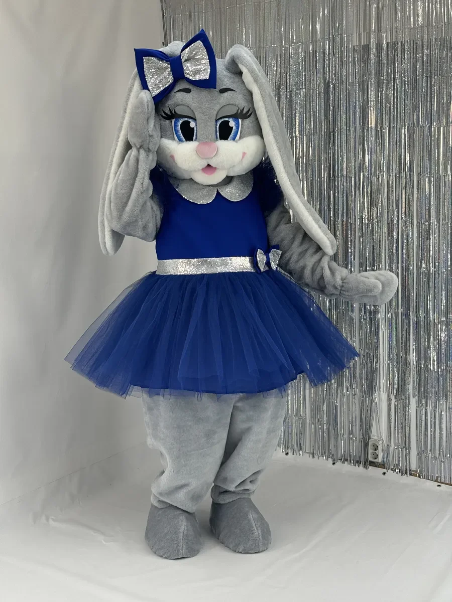 Vestido azul orelhas longas coelho mascote cosutume orelha lop cosplay natal masquerade festa desfile roupas adulto vestido extravagante