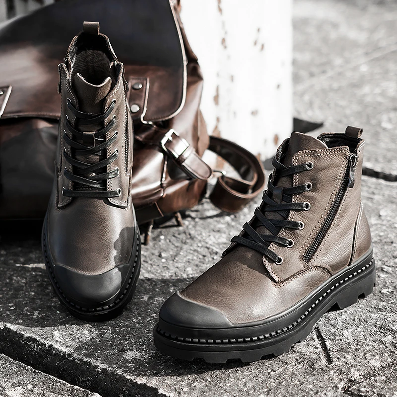 Winter Hot Selling Fashion High Top Shoes Handsome Knight Boots Men's Work Boots Outdoor Men's Cotton Shoes Big Size：38-47