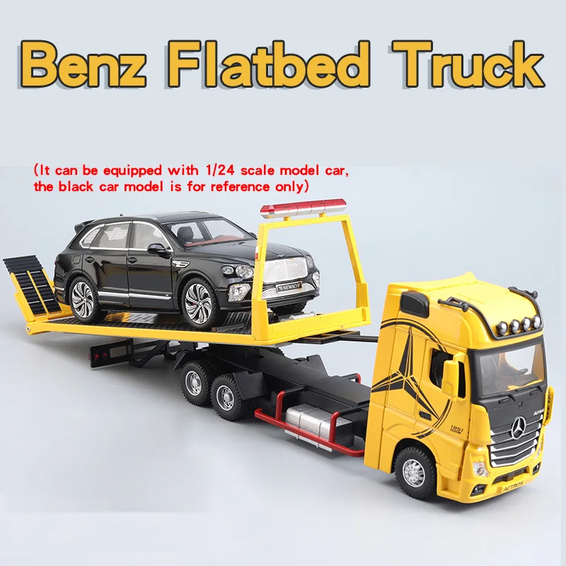 Large Diecast Mercedes Benz 1851 Flatbed Trailer Truck Alloy Model Car Equipped Vehicle Simulation Sound & Light Toy For Kids