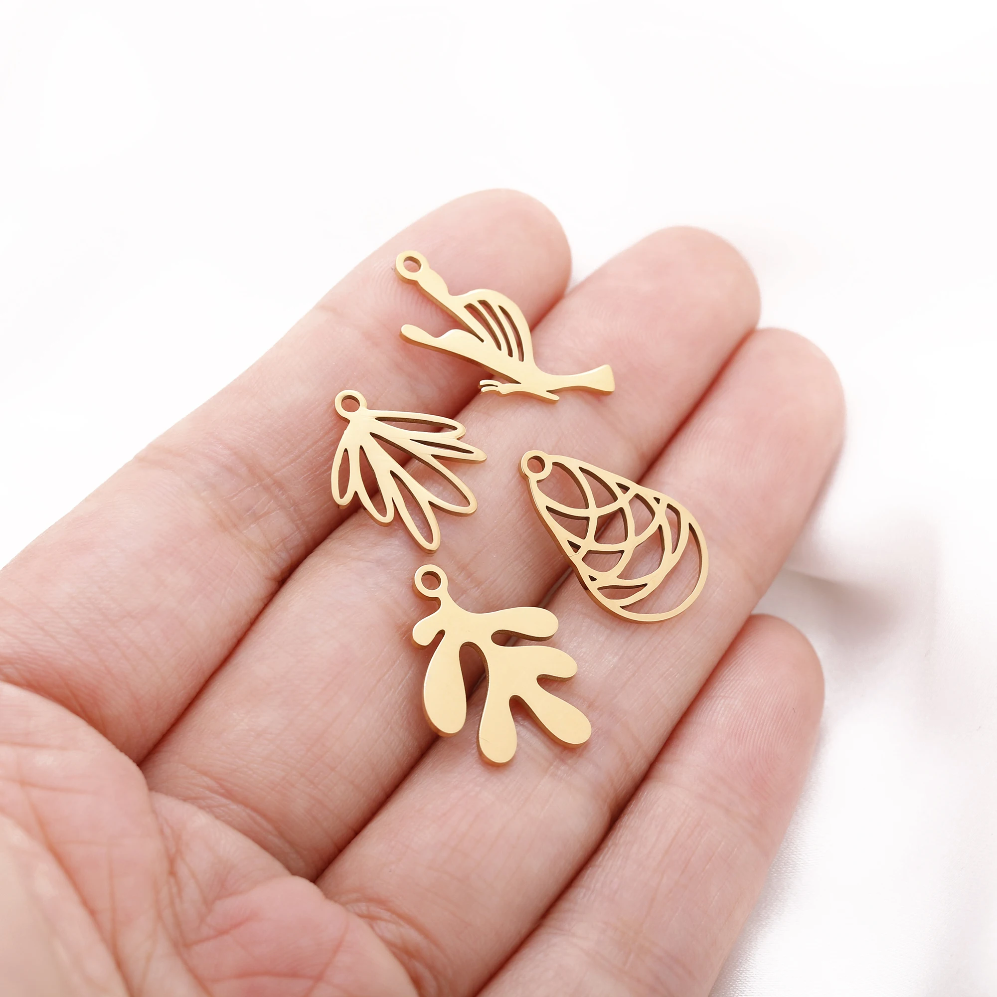 5 stücke Edelstahl Geometrie Charms Baum Blatt & Feder & Schmetterling Anhänger Für Die Herstellung Von Ohrringen DIY Schmuck Zubehör Großhandel – Detail 10