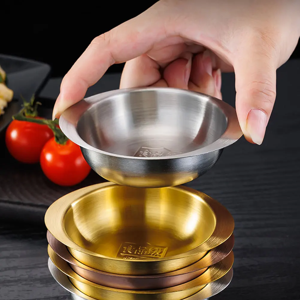 

Stainless Steel Soy Sauce Dish Gold Mini Appetizer Plate Small Sauce Container Salad Dressing Cup for Hot Pot and Picnic