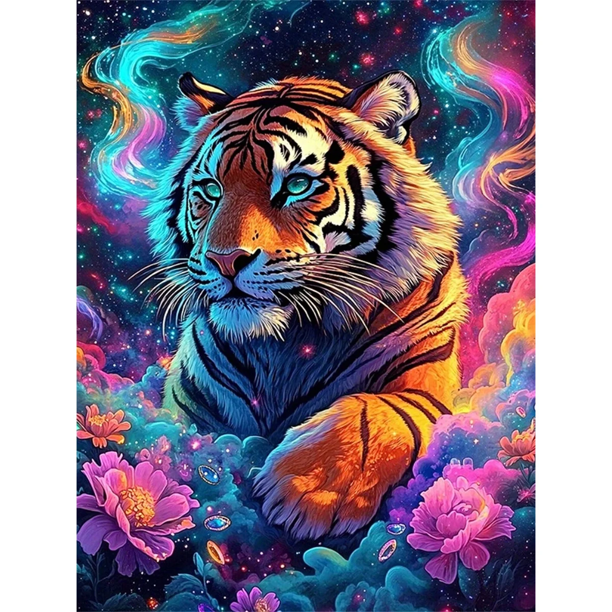 Diamond Painting, Mosaic Handicraft, Ideal for Holiday or Gift, Fantasy Cosmic Tiger Art Decor for Home Wall Decoration