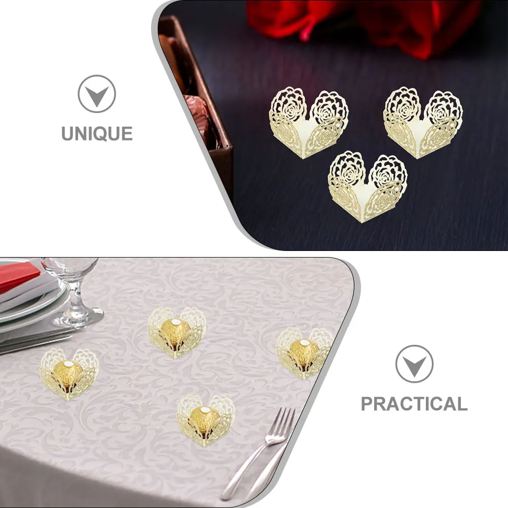 

100 Pcs Chocolate Trays Hollow Rose Edges Wedding Party Dessert Decorations Candy Cups Mini Truffle Wrappers Baking Cups