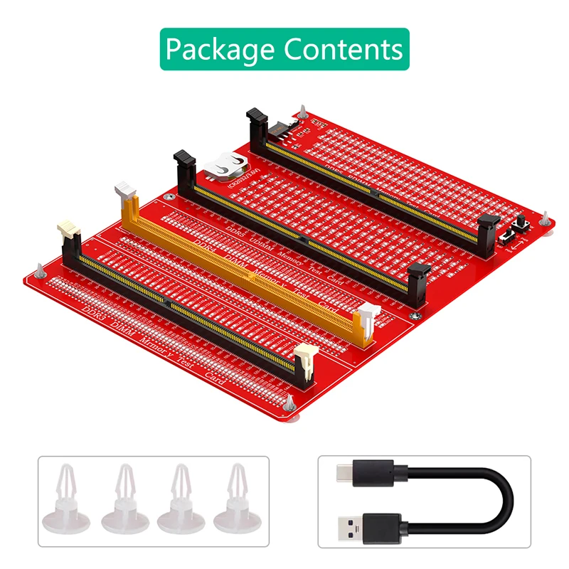 DDR3/4/5 RDIMM/UDIMM Memory Tester with LED Indicator Type C Power Supply Test Button Desktop Computer DDR3/4/5 Memory Test Card