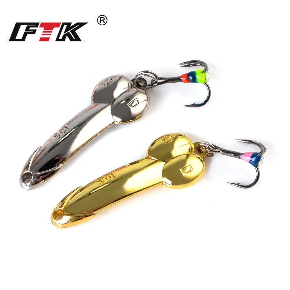 FTK Winter Ice Fishing Lure 1pc Metal Jig Lure 5g 10g 15g 20g Gold Silver Spoon Spinner Baits Bass Treble Hook for Fishing