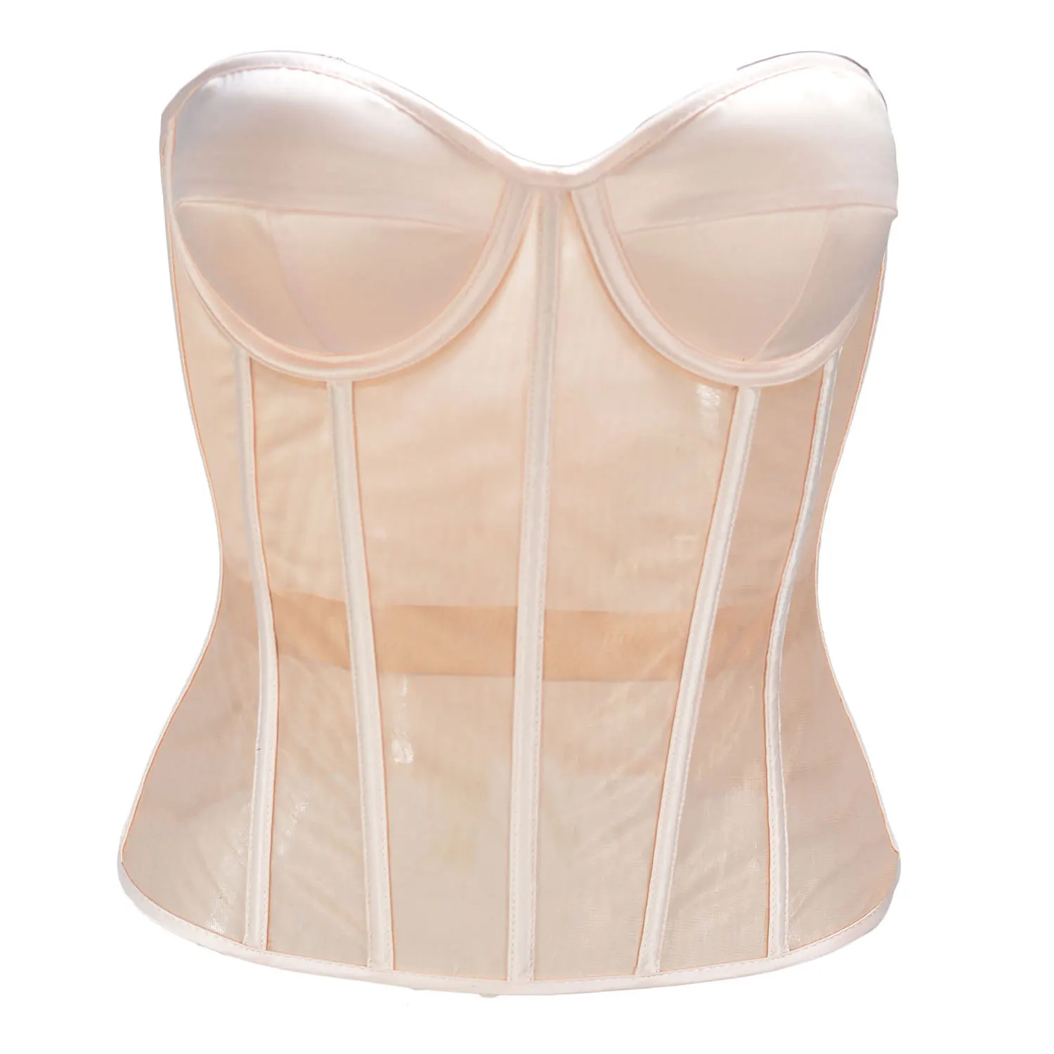 Women\'s  Double-layer Breathable Mesh See-through Strappy Corset Back Ajustable Straps Tie Waist Seal Fish Bone Shaping Belt