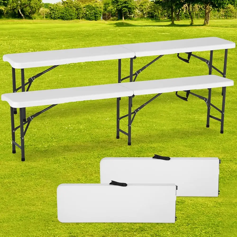 

Plastic Folding Benches 6 Foot 2 Pack, Portable Outdoor Bench With Handle & Lo For Picnic Camping Dining Soccer Entertaining