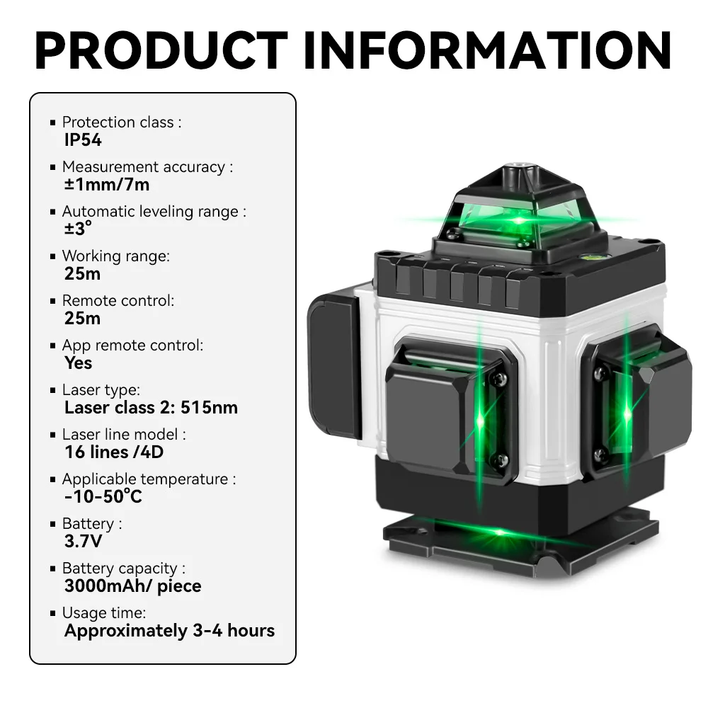 HGLINE Professionelle 16-Linien-Laser-Nivelliergerät mit APP-Fernbedienung, selbstnivellierend, 360° ° Horizontale und vertikale Laserwaage – Detail 5