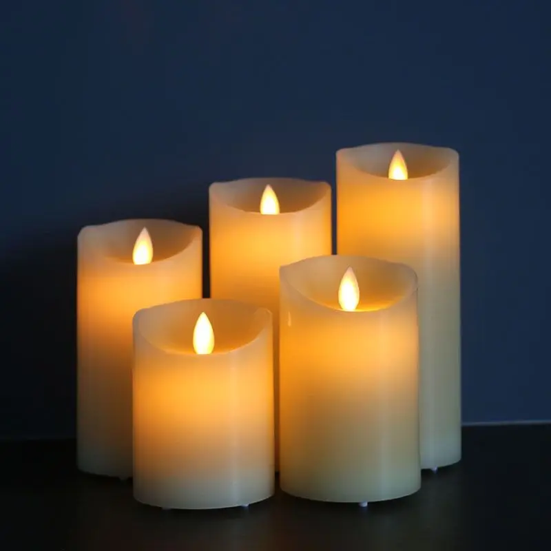 

USB Rechargeable Flameless Electric Led Candle Dancing Moving Wick Pillar Paraffin Candles Light Home Wedding Table Decoration