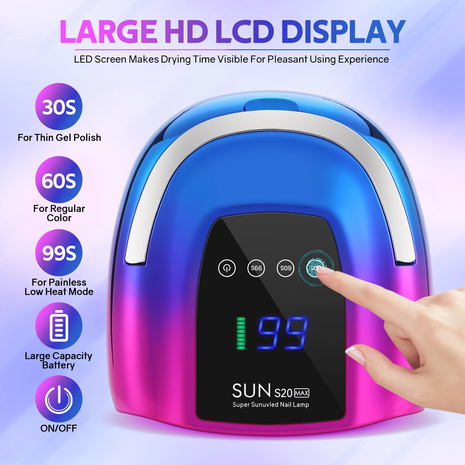 48 LEDs ,200W UV Nail Lamp , LCD Screen, Rechargeable – Cures All Gel Nails, Manicure & Nail Art Tool