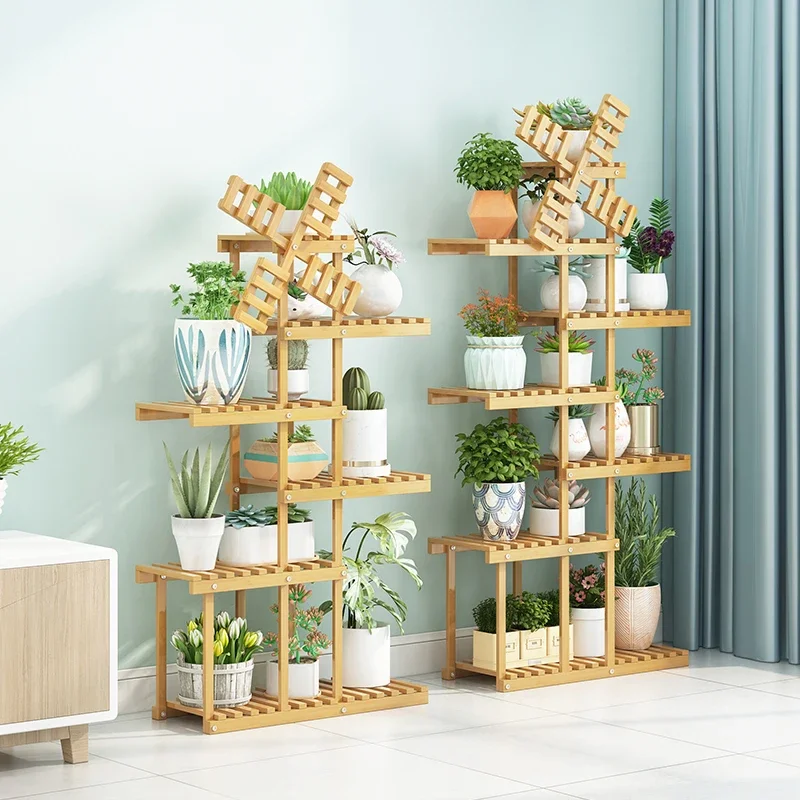 Green flower shelf balcony living room indoor floor-standing new 2024 popular small bay window solid wood shelf transformation