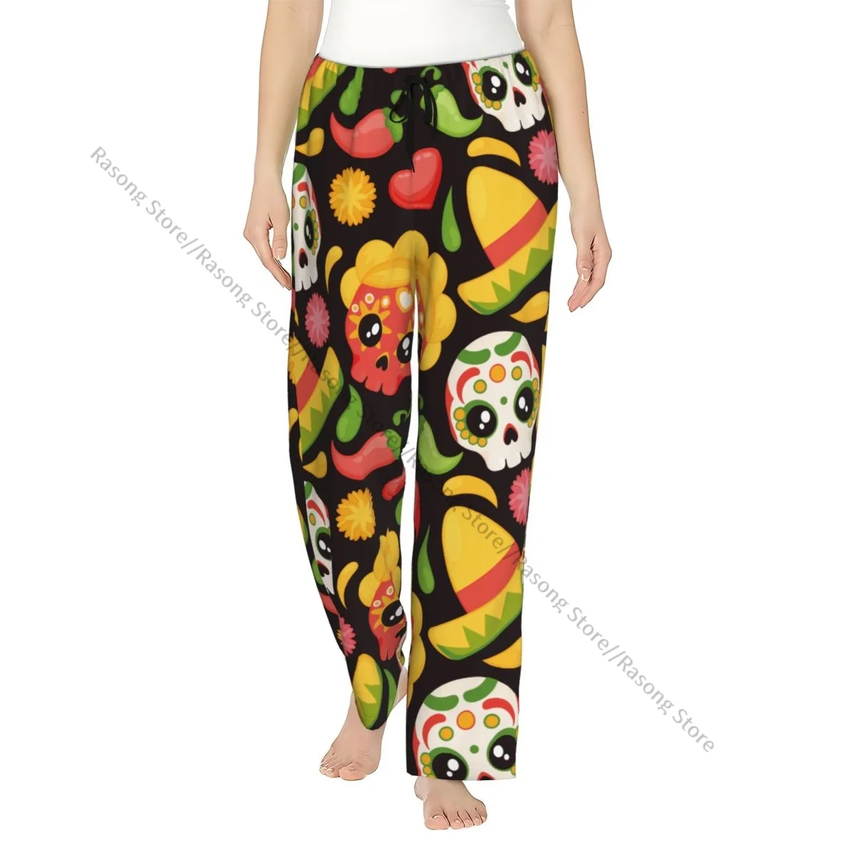 

Women Flannel Lounge Pants Soft Mexico Hat Skulls Element Pajama Pants Winter Sleepwear