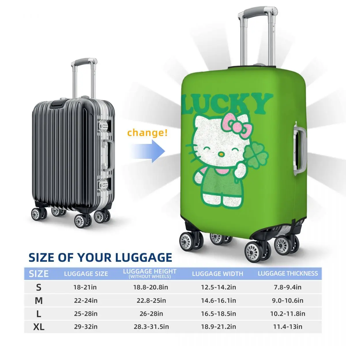 Hello Kitty Lucky Clover Suitcase Cover Holiday Cruise Trip Elastic Luggage Accesories Protection