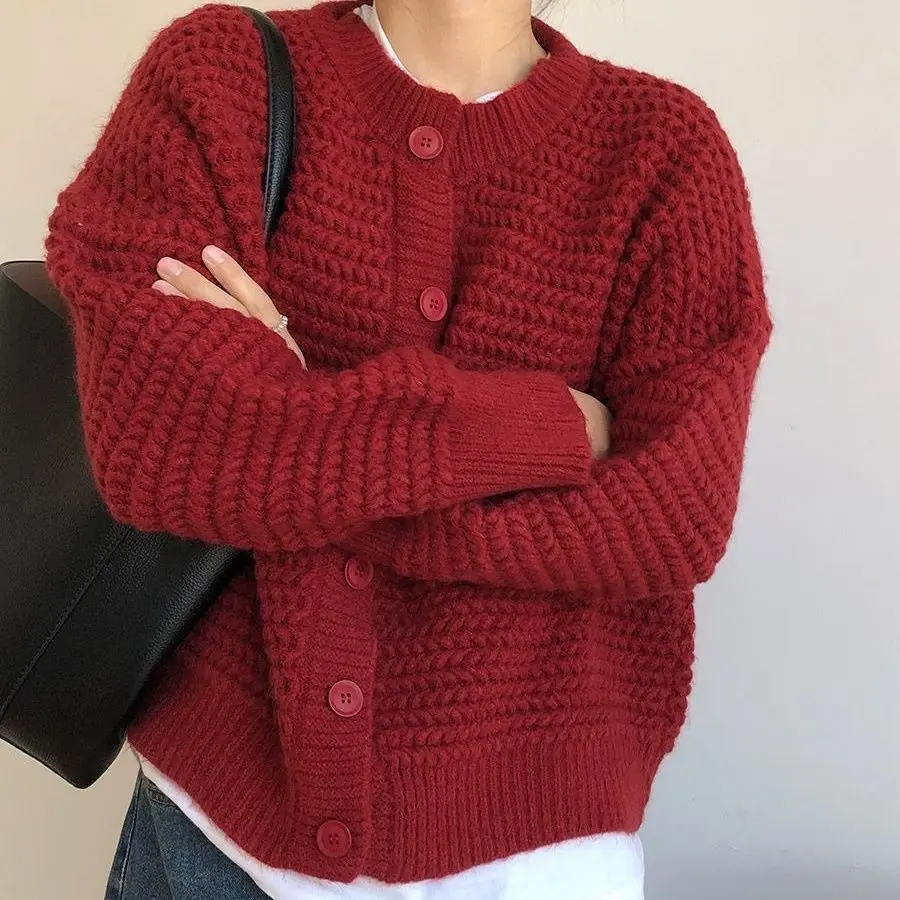 

2026 Fashion O-neck Sweater Coats Women Early Autumn Korean Loose Lazy Cardigan Female Solid Color Knitted Jackets U263