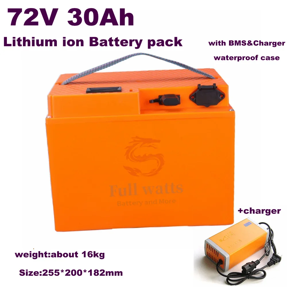 72V 30Ah Li-ion battery Pack with 50A BMS for Electric Scooter Motorcycle Bike Rickshaw Golf cart + 84V 5A charger