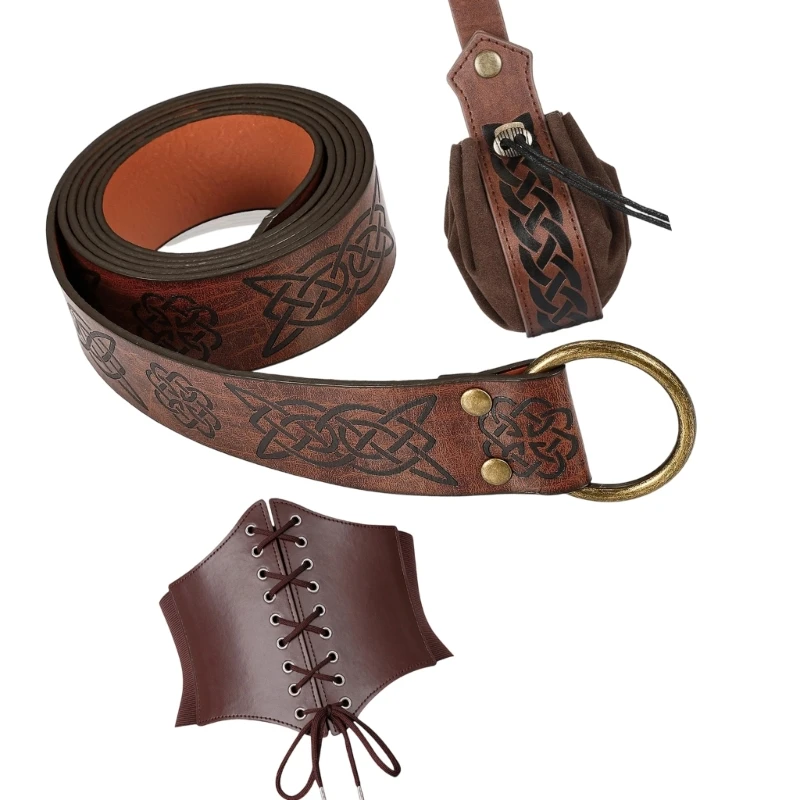Themed Photography Belt Set with Medieval Waist Cincher, Embossed Belt and Bag for Historical Costume Looks Wear