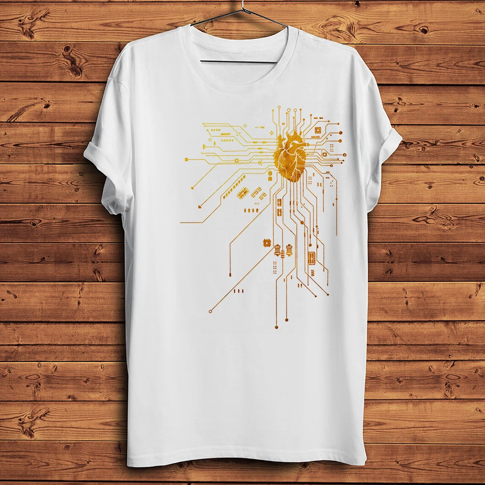 Electronic Chip CPU Heart,Circuit Board Funny Geek T Shirt Men,Casual Unisex Streetwear Tshirt, No-sticker Breathable Print Tee