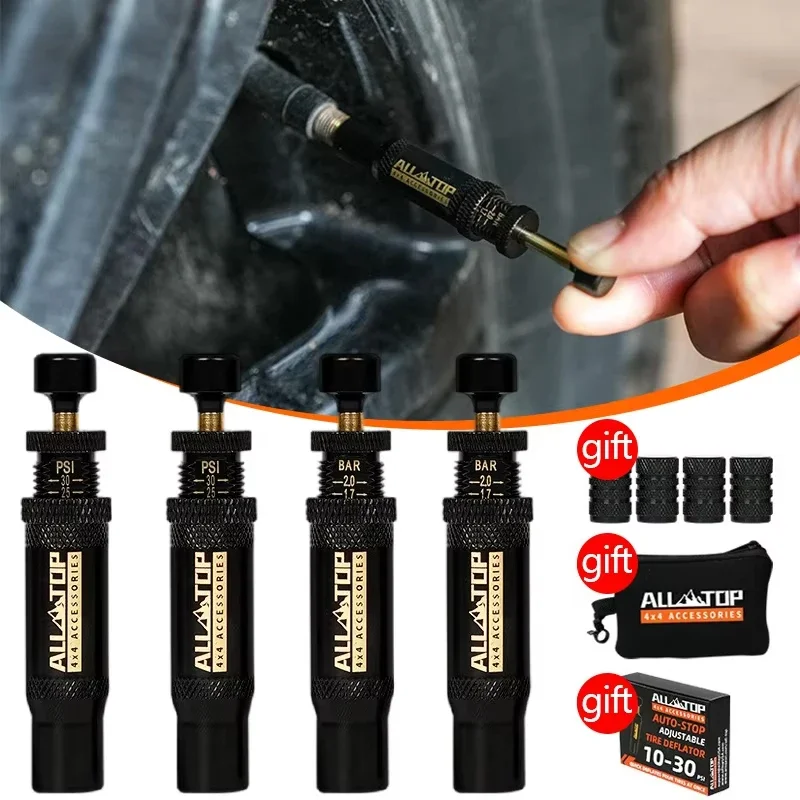 

Регулируемый комплект клапанов для дефлятора шин с автоматической остановкой (10-30 фунтов на квадратный дюйм), 4 шт., инструмент для завинчивания воздуха в шинах для транспортных средств, мотоциклов, внедорожников 4x4