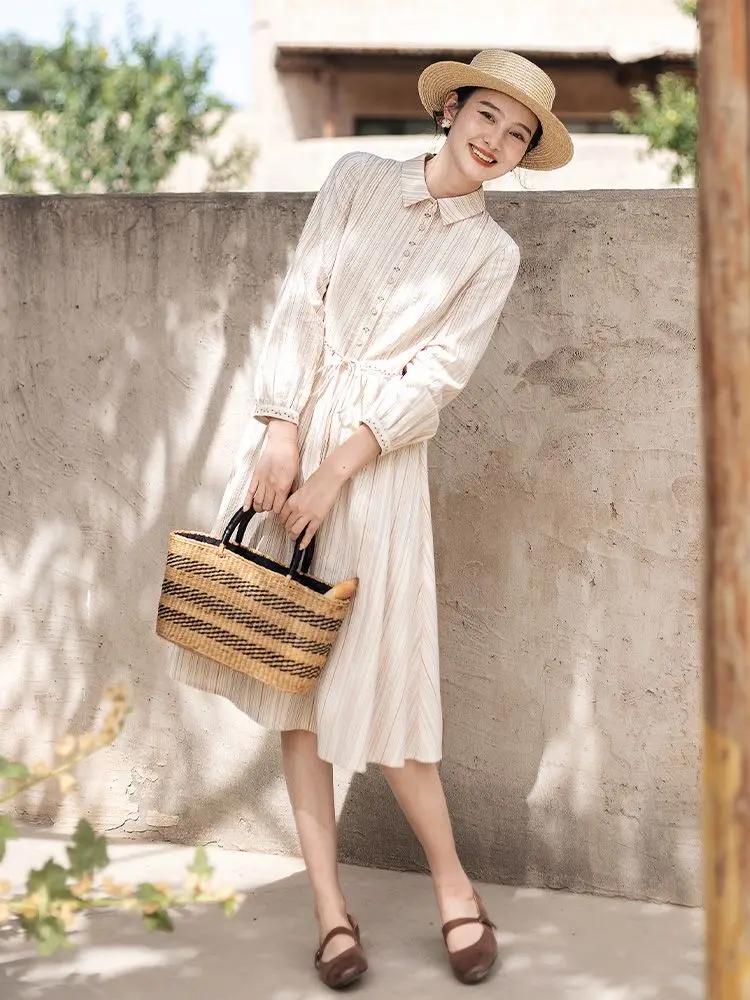 Langärmliges Hemdrockkleid für Damen, mittellanger Taillen-Schlankheits-Hemdrock mit Temperament der neuen High-End-Hemdrock