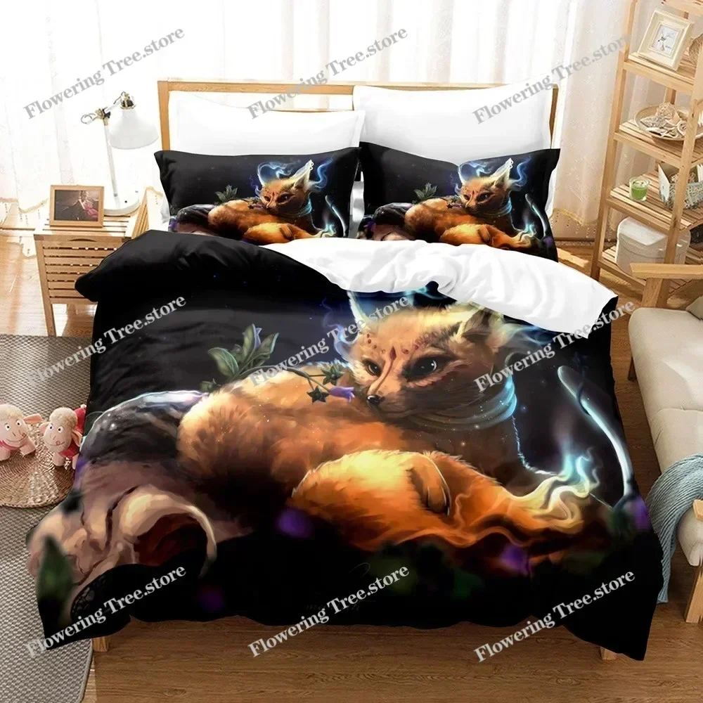 Bedding Decor Cartoon Fox Bedding Set Cute Fox with Flower Feather Headband Duvet Cover Twin Full Queen King Polyester Duvet Cov
