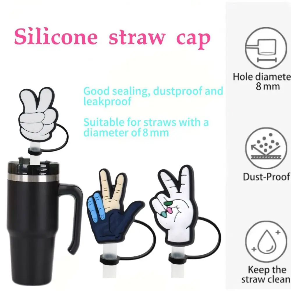 Cartoon gesture Series  Straw Cover Cap ,8MM Silica gel Drink Straw Plug Reusable Splash Proof Drinking Fit Cup Straw Cap Pend