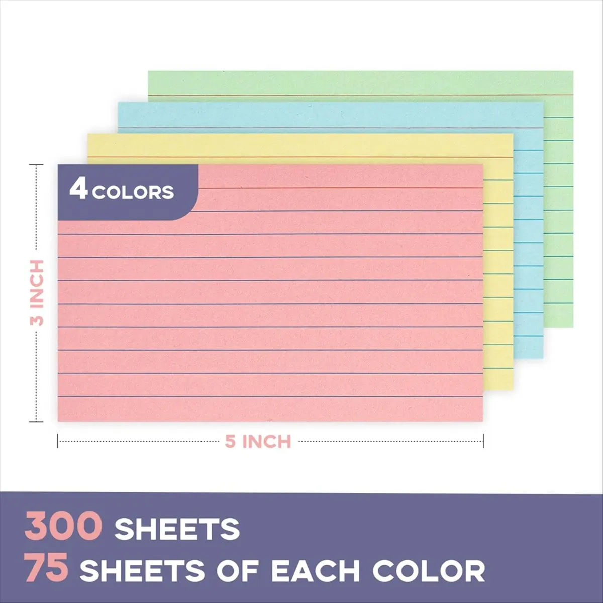 REST 300 Sheets Colored Index Cards 3x5Inch Ruled-Lined Note Cards Color Flash Cards for Studying, Note Taking, To Do List