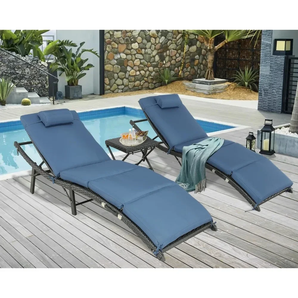 Outdoor Wicker Lounge Chairs Set Recliners Lounge Chairs for Outside Adjustable Chaise Lounge Outdoor Rattan Reclining