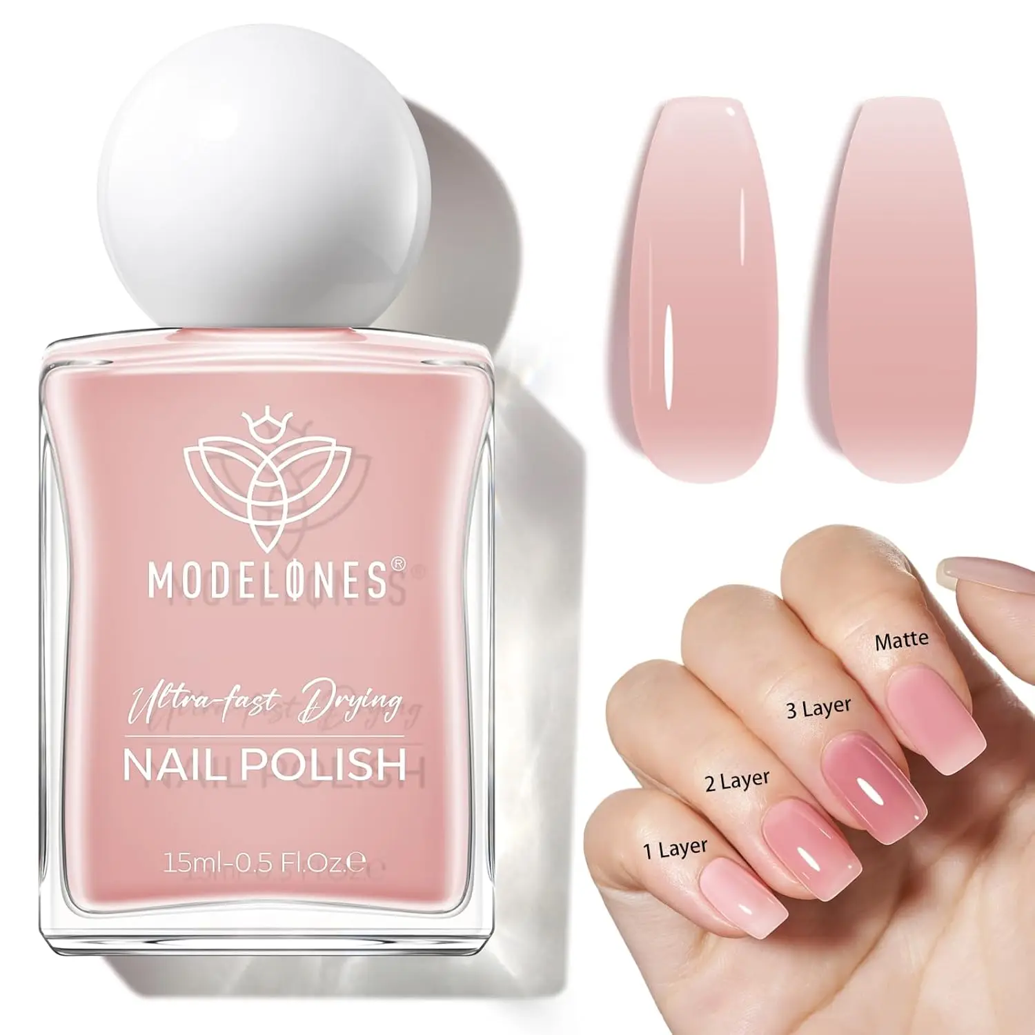 

Лак для ногтей Modelones Jelly Nude, 15 мл, розовый, полупрозрачный, быстросохнущий, укрепляющий, с длительным блеском, для ногтей, ко Дню святого Валентина