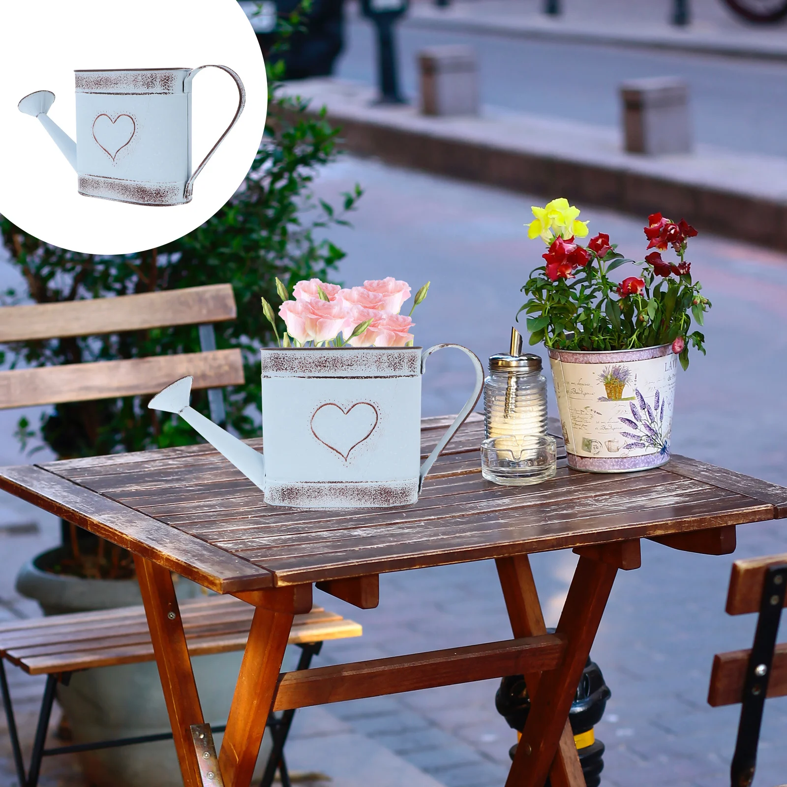 

Flower Pot Vintage Iron Watering Can Decorative Rustic Vase for Balcony Farm Interior Non-Watering