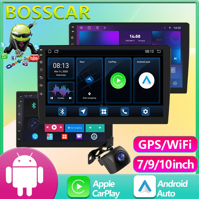 العالمي 7 9 10 بوصة مشغل وسائط متعددة لتحديد المواقع واي فاي اللاسلكية CarPlay أندرويد السيارات أندرويد 13 2 الدين راديو FM مشغل استقبال ستيريو