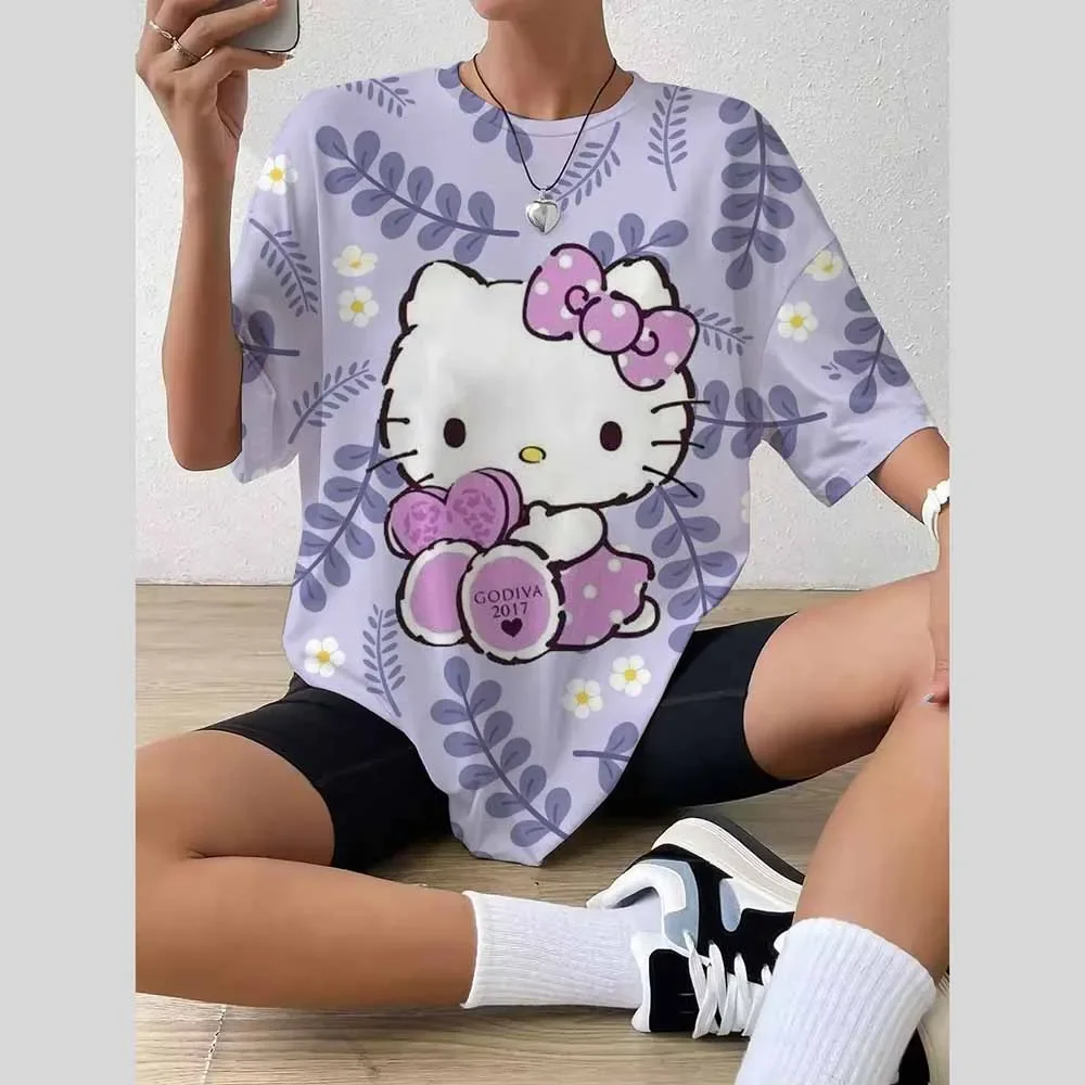 ハローキティトップスファッション Tシャツストリートウェア女性面白い快適な半袖 Tシャツ服ファッションカジュアルガールトップ