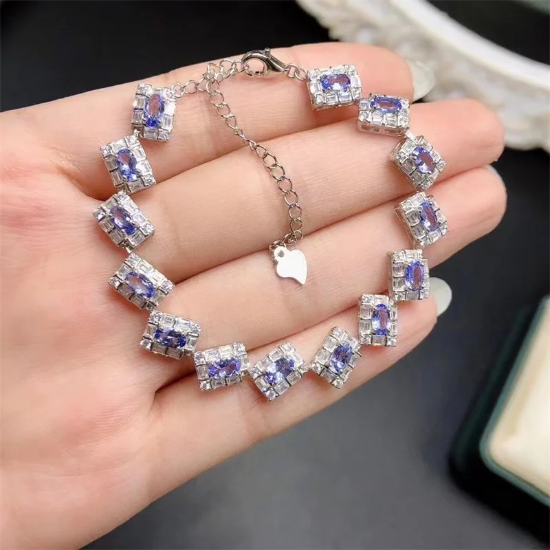 New 925 Silver Inlaid Natural Tanzanite Bracelet, Seiko Crafted, Luxurious and Beautiful, Gift for Mom, Customizable