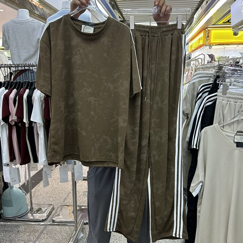 Loose and fashionable T-shirt top + elastic waist wide-leg casual trousers two-piece set-GZTZ101