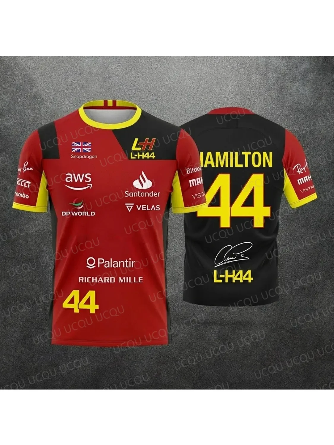 2026 Neue Sonderedition Hamilton Sommer Unisex Motorsport-Fans 44 Rot-Schwarzes Rennteam-Uniform-T-Shirt – Detail 5
