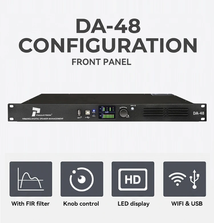 Paulkitson DA48 Professioneller Digitaler Audioprozessor 4-Eingänge 8-Ausgänge DSP FIR Lautsprecher-Management-System für Live-Bühnenauftritte – Detail 2