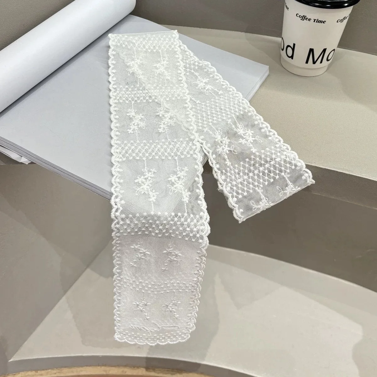 Y2k الحلو زهرة الدانتيل الرقبة حزام خلع الملابس الديكور الكورية نمط رباط شعر منديل شفاف طويل الشريط وشاح الرأس