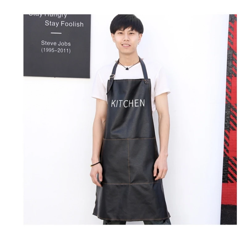 Nordic Pu Leather Waterproof Neck Apron Oversized Pockets Stain and Oil Resistant Easy to Clean Barista Barber Work Apron